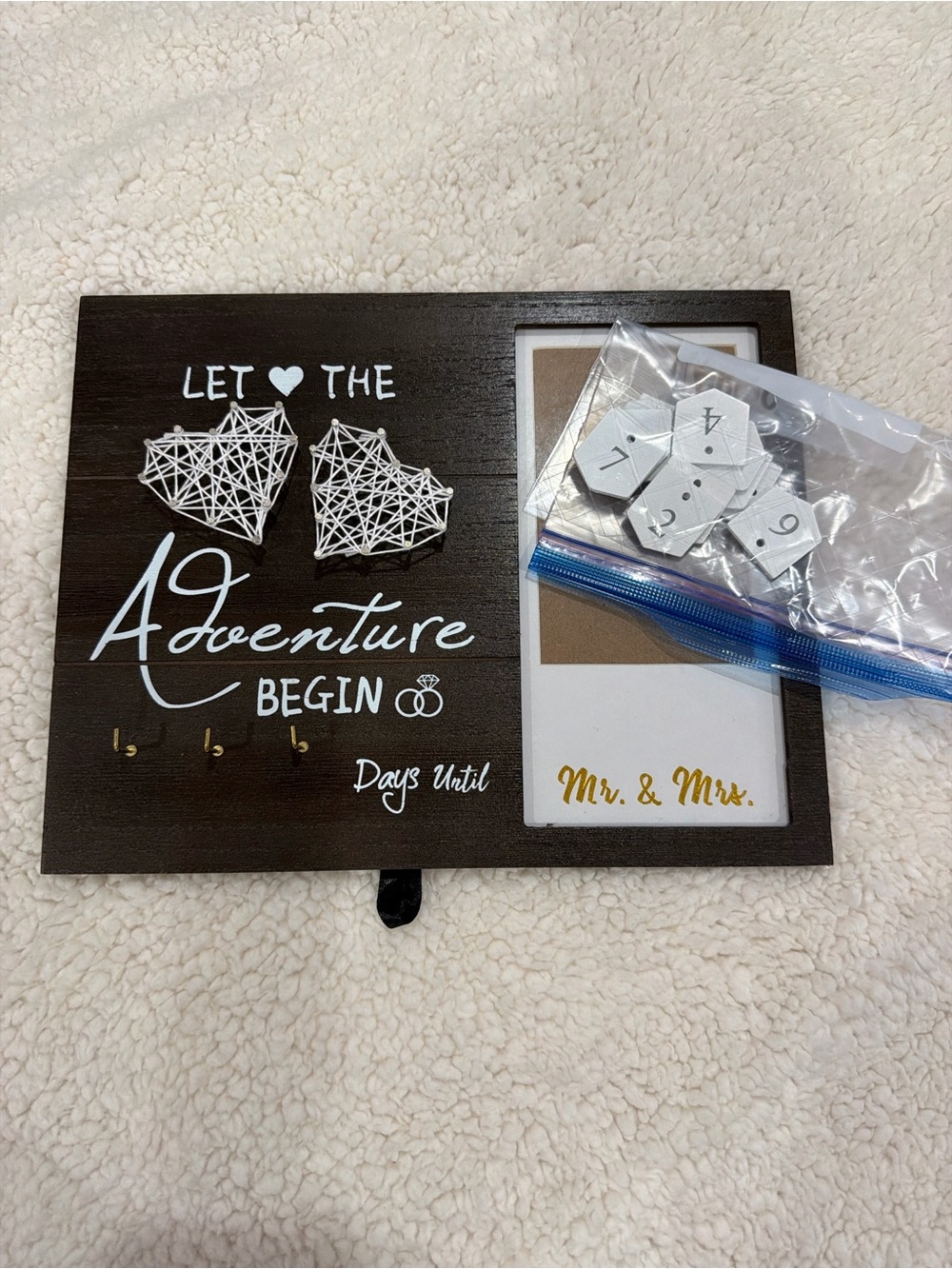 Wedding Countdown Sign - Let the Adventure Begin (Brown & White)